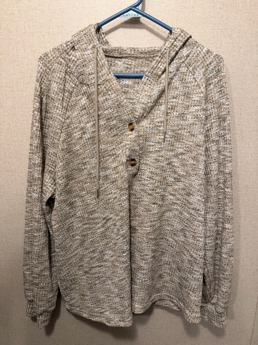 SHEIN Beige Marled Hooded Button-Front Knit Sweater
